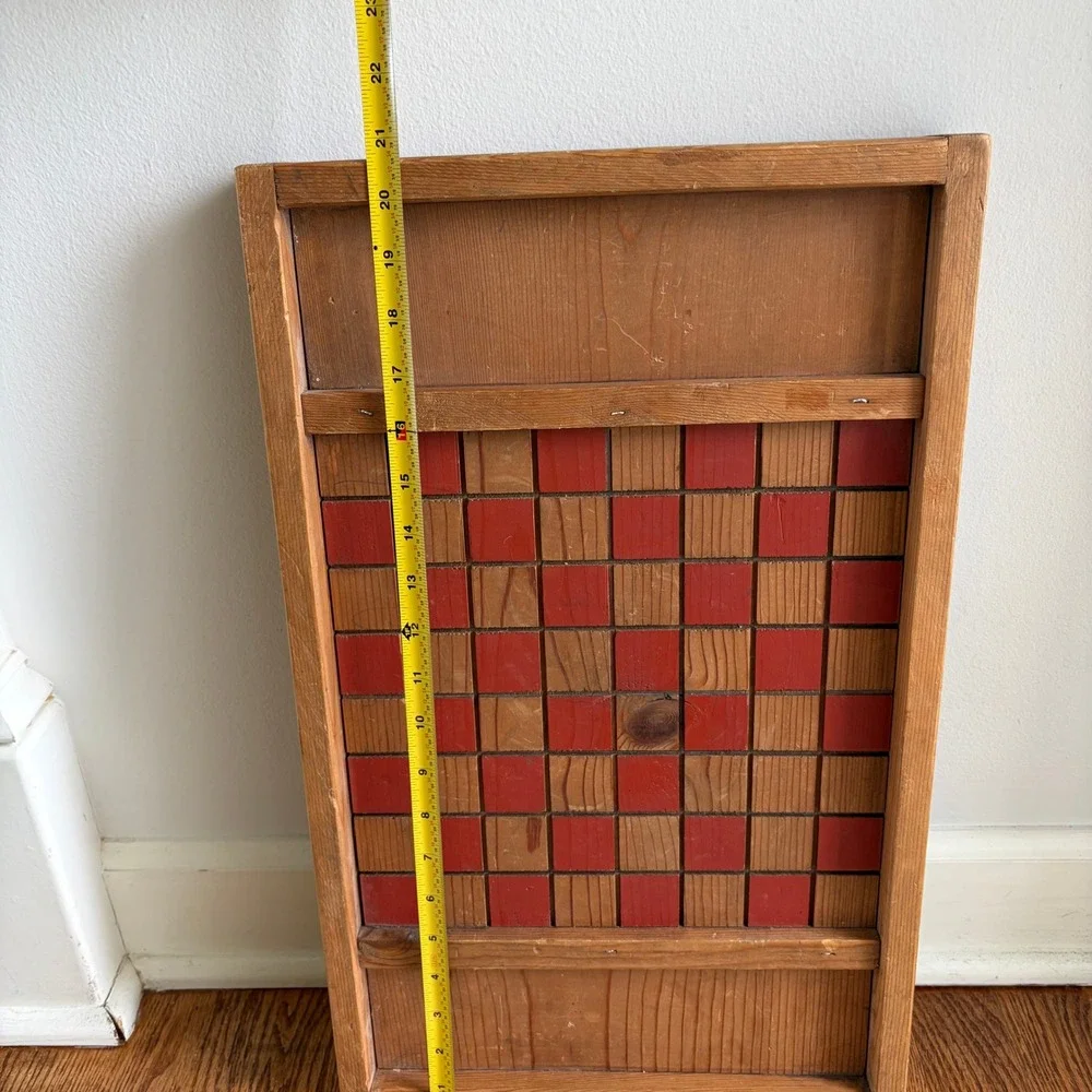 Vintage Wooden Checkerboard Wall Decor Rustic Red Natural Wood Game Board 21x12